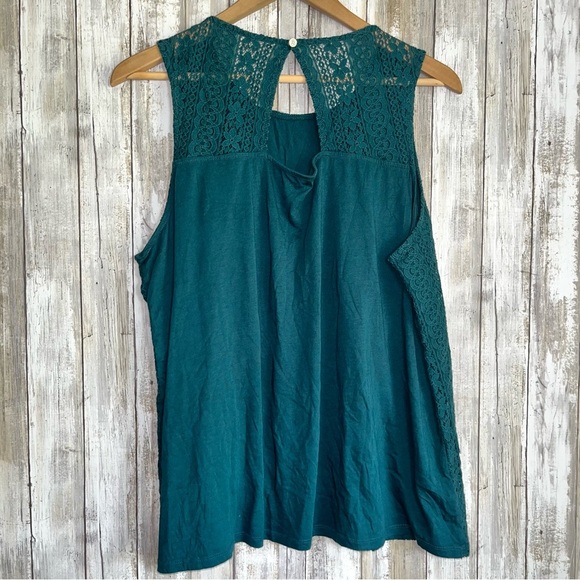 Loft Teal Green Floral Lace Sleeveless Blouse - Picture 5 of 6